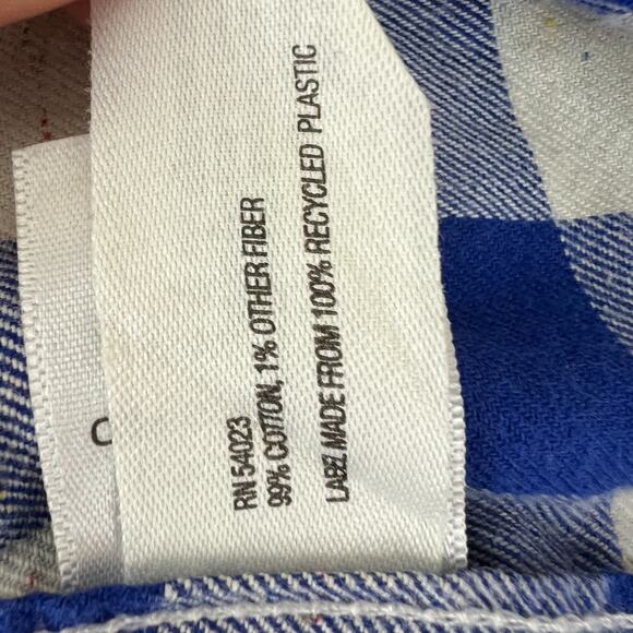 UNISEX Gap Shadow Blue Plaid Slim Fit Button Down Over Sized Shirt Top Medium M - Picture 9 of 9